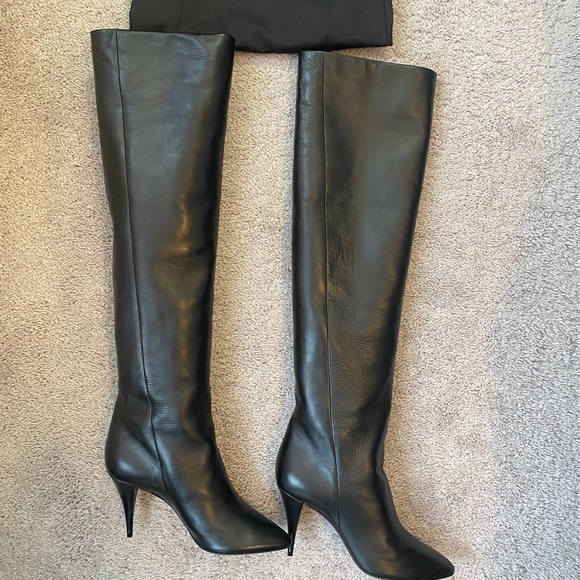 SAINT LAURENT KIKI 90mm Black Leather Over The Knee Heel Boots 40 - Picture 2 of 13